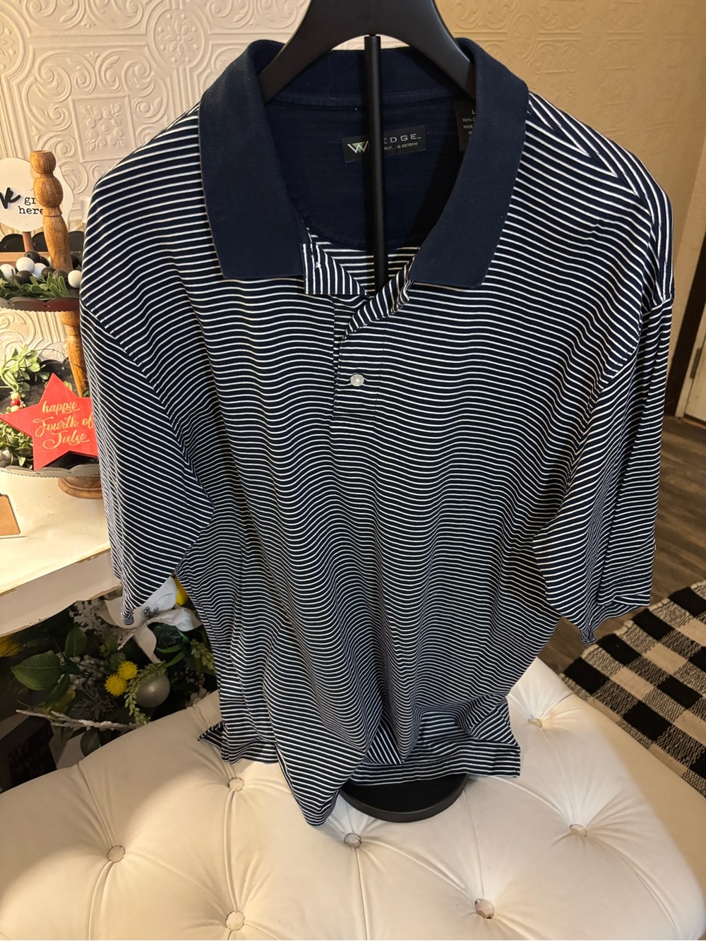 Edge striped navy & white polo shirt